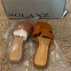 Solanz Women's Brown Slide Sandals